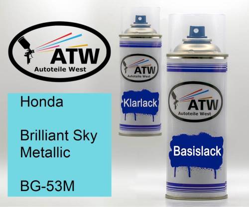 Honda, Brilliant Sky Metallic, BG-53M: 400ml Sprühdose + 400ml Klarlack - Set, von ATW Autoteile West.